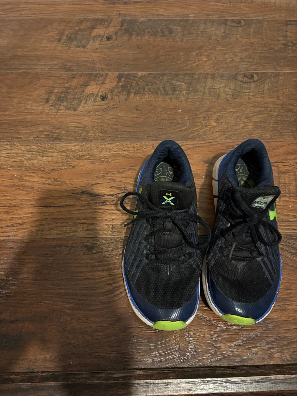 Under Armour Black and Navy Blue Running Shoes with Lime Accent